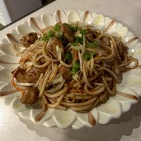 chow mein with beef (beef oddly tasted kinda like cinnamon)  at Asian Vegan Bistro in Bakersfield