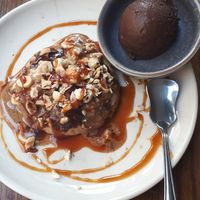 Warm choc chip cookie with chocolate ice cream at NIYA in Casablanca