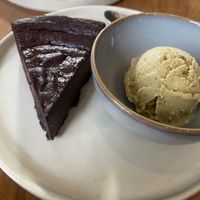 Chocolate cake and pistachio ice creamm  at NIYA in Casablanca
