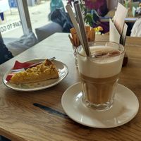 Vegan cake and latte at Cafe Kakadu in Offenburg
