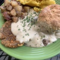 The cardiac arrest! The biscuits are fantastic & I love the portobello “chick’n" fried steak  at The Paisley Cafe in Orangevale
