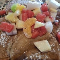 Vegan pancakes and fruit at El Patio in Tarifa