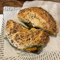 Vegan breakfast sandwich with vegan sausage and vegan cheddar cheese    at Liberty Cafe in Renton