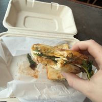 vegan panini!! ( also compostable packaging: awesome!! )   at Liberty Cafe in Renton