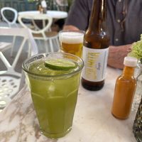 My lemonade (made sour) and beer  at Jacques in San Miguel De Allende