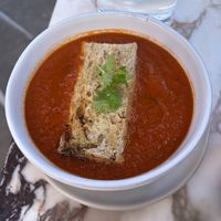 Fresh made tomato soupp  at Jacques in San Miguel De Allende