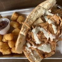 Buffalo Philly Sub with tots  at Your Local Seitanist in Chattanooga