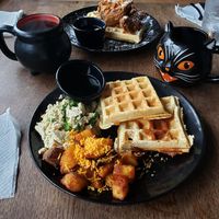 Pumpkin Waffle Platter and Chicken and Waffles at Your Local Seitanist in Chattanooga