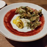 Daily special of fried courgette with a cream and jam sauce at Botanique in Hove
