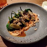 Excellent peppers with almond cream and crunchy nuts at Botanique in Hove