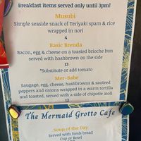 Menu  at Mermaid Grotto in Seward