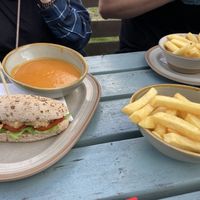 Vegan Chickpea sandwich, vegan soup of the day sweet potato and coconut   at The Old Inn & Waterfront Bunkhouse in Isle Of Skye