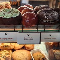 Vegan cherry vanilla bomb donut at Good Company Doughnuts & Cafe in Arlington