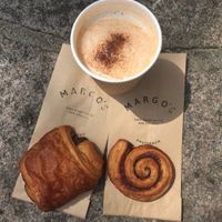 chocolate croissant, pain au chocolat and a Chai Latte with oat milk  at Margo's Amsterdam - Jordaan in Amsterdam
