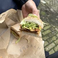 HOISIN LUCK
Asian Spiced Seitan, Margo’s Hoisin sauce, lettuce, spring onions, cucumbers,pickled red chilli peppers & our chilli mayo   at Margo's Amsterdam - Jordaan in Amsterdam