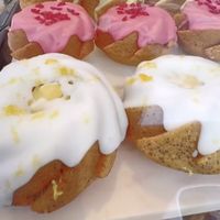 Raspberry cheesecake and lemon/poppyseed cakes: too firm. The lemon cake is more flavoursome than the raspberry cake.  at Margo's Amsterdam - Jordaan in Amsterdam