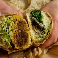 Satay meat substitute with a pickled salad on wholemeal and Portobello mushroom, spinach and blue cheese on white. #Veganuary at Margo's Amsterdam - Jordaan in Amsterdam