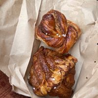top - tahini bun, bottom - almond croissant at Margo's Amsterdam - Jordaan in Amsterdam
