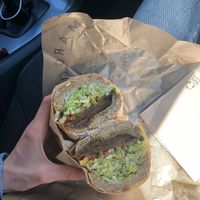 Sandwich with some type of (not very exciting) seitan on a whole wheat bun  at Margo's Amsterdam - Jordaan in Amsterdam