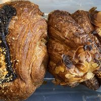 Double-baked croissants with hazelnut/chocolate and almond. They were more chewy than flakey and also overbaked, which I pitied. The chocolate filling tasted dark, so I missed the hazelnut. at Margo's Amsterdam - Jordaan in Amsterdam