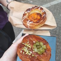 Apricot almond Danish and pistachio rose brioche at Margo's Amsterdam - Jordaan in Amsterdam