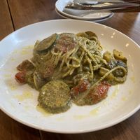 Vegan pasta with spinach pesto  at Unique (V) Pizzeria SUKHASANA in Osaka