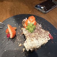 Vegan tiramisu with organic strawberry   at Unique (V) Pizzeria SUKHASANA in Osaka