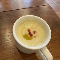 Potato soup  at Unique (V) Pizzeria SUKHASANA in Osaka