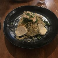 Ricotta and spaghetti. YUM.  at Unique (V) Pizzeria SUKHASANA in Osaka