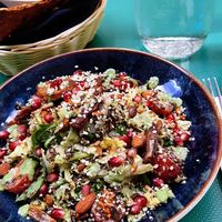 Peri-peri salad with fresh bread on the side at Vegan Oasis in Tallinn