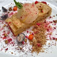 Apple “lasagna” w/ sorbet   at Vegan Oasis in Tallinn