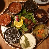 Mixed platter for two (soja meat, lentils...) at Aftab Persian Streetfood in Berlin