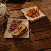 Sweet patato fries & Hummus with bread  at Acaju in Iasi