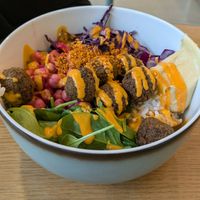 Big spicy falafel bowl at Fat Monk - Wien Mitte in Vienna