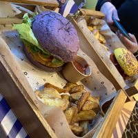 In a menue with water (other drinks for extra-pay) and wedges or edamame. Sauces are also extra with 1€.  at Flower Burger - Corso Garibaldi in Milan