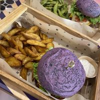 Flower burger with potato wedges / edamame   at Flower Burger - Corso Garibaldi in Milan