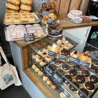 Vegan donuts, cinnamon rolls and chocolate buns  at Room and Rumours Coffee in Edinburgh