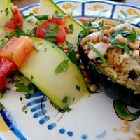 Carbassó farcit d'arròs amb salsa de pinyons at La Vermuteria in Solsona