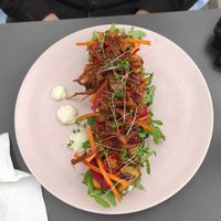 Vegan toast with mushrooms, rucola, raw veggies and vegan mayo! at Flóran Garden Bistro in Reykjavik