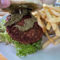 Pesto sauce, they confirmed that it doesn’t contain any cheese and is vegan! at Gaststätte Altenrath in Marialinden