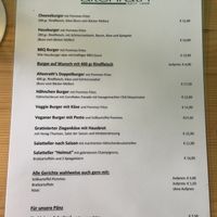 Menu with vegan burger at Gaststätte Altenrath in Marialinden