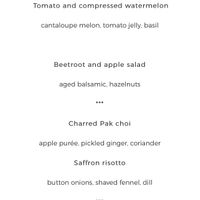 Sample vegan menu, vegetarian menu also available at Lympstone Manor in Lympstone