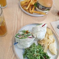 mushroom burger and tofu ceasar wrap at Plant Cafe & Kitchen - Yeonnam in Seoul
