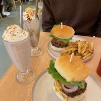2x plant burgers, banana split milkshake and strawberry milkshake   at Plant Cafe & Kitchen - Yeonnam in Seoul