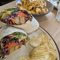 Tempeh and wrap and chilli fries at Plant Cafe & Kitchen - Yeonnam in Seoul