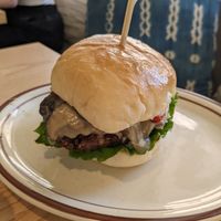 Beet burger with mushrooms at Plant Cafe & Kitchen - Yeonnam in Seoul