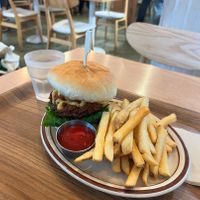 Chili cheese (black bean) burger with fries  at Plant Cafe & Kitchen - Yeonnam in Seoul
