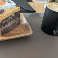 Peanut butter chocolate cake and vanilla latte at Plant Cafe & Kitchen - Yeonnam in Seoul