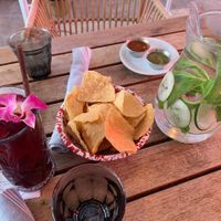 chips, cucumber mint water, and agua fresca at Tu Madre in West Hollywood
