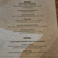 Vegan menu at Catelli's in Geyserville